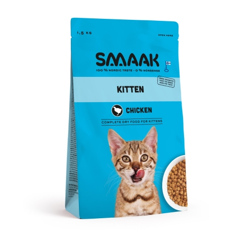 SMAAK sausas maistas kačiukams su vištiena ir lašiša, 1,5 kg
