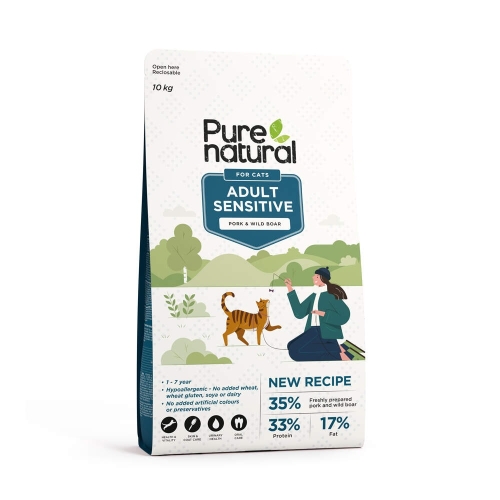 Purenatural Sensitive maistas katėms su kiauliena/šerniena,10 kg