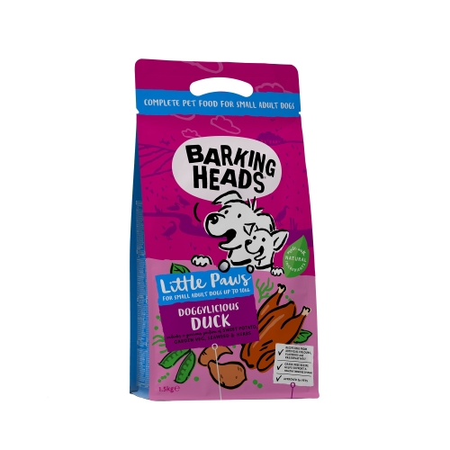 Barking Heads Doggylicious Duck maistas mažų veislių šunims, 1,5 kg
