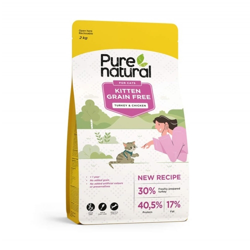 Purenatural begrūdis maistas kačiukams su vištiena ir kalakutiena, 2 kg