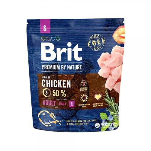Brit Premium Adult S sausas maistas šunims su vištiena, 1 kg