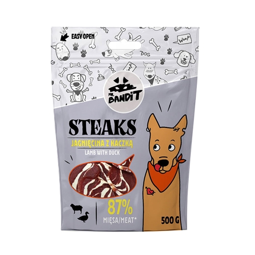 Mr. Bandit Steaks skanėstai šunims su ėriena ir antiena, 500 g