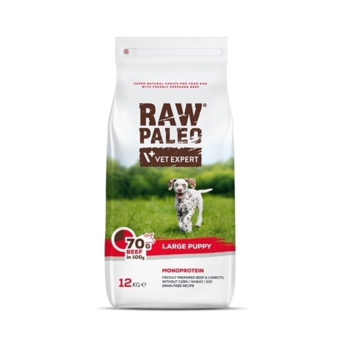 Raw Paleo Puppy Large sausas maistas šuniukams su jautiena, 12 kg