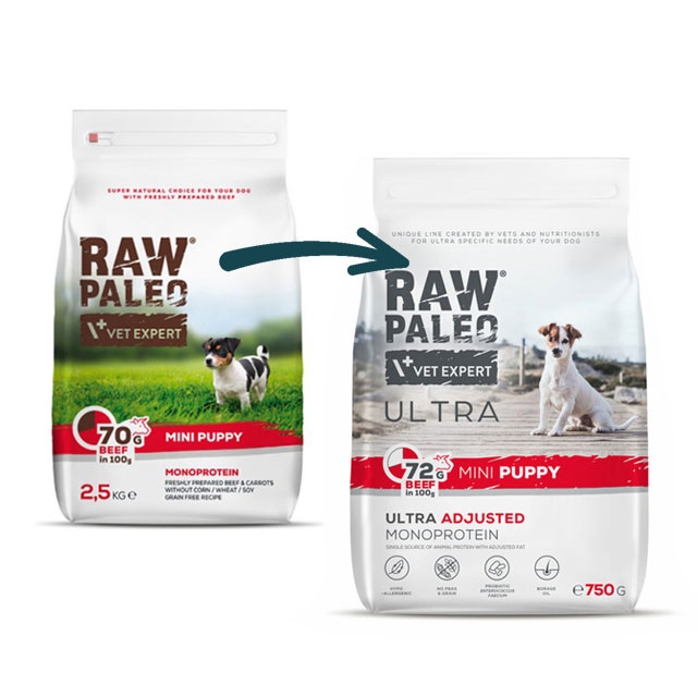 Raw Paleo Ultra Puppy Mini maistas šunims su jautiena, 750 g -  2