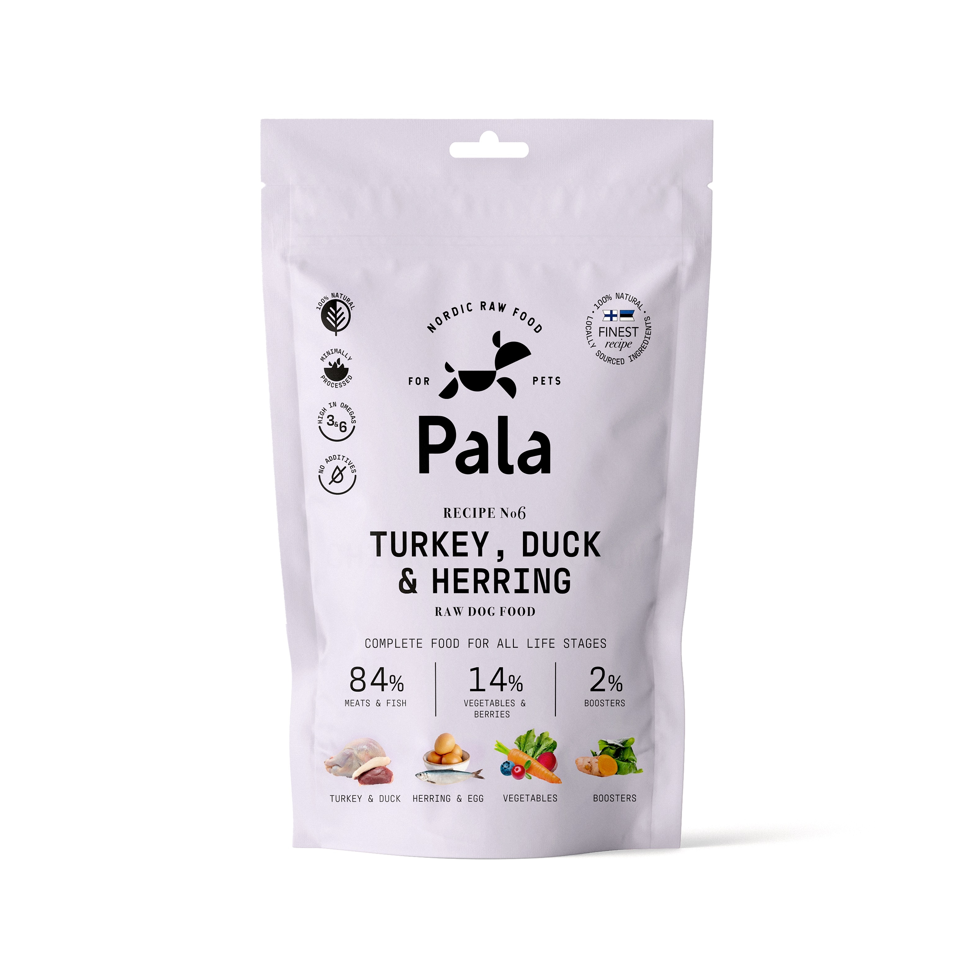 Pala Raw Food maistas šunims su kalakutiena, antiena ir silke, 400 g. -  2