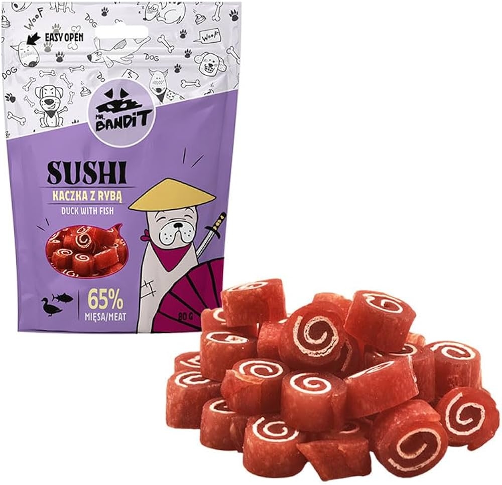 Mr. Bandit Sushi skanėstai šunims su antiena ir žuvimi, 80 g -  2