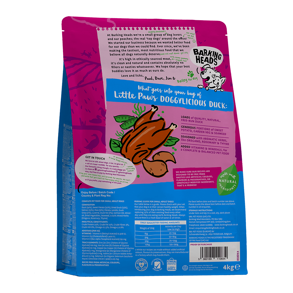 Barking Heads Doggylicious Duck maistas mažų veislių šunims, 4 kg -  3