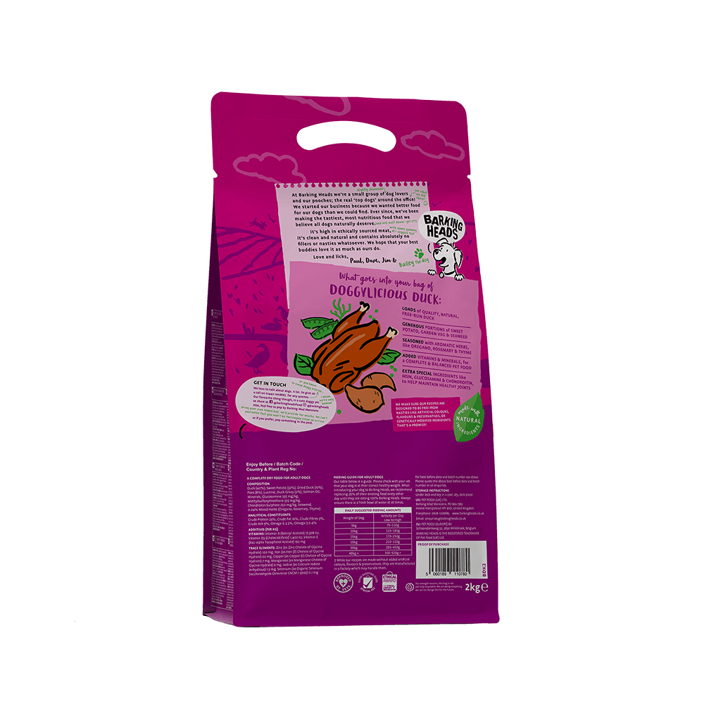 Barking Heads Doggylicious Duck sausas maistas šunims su antiena, 2 kg