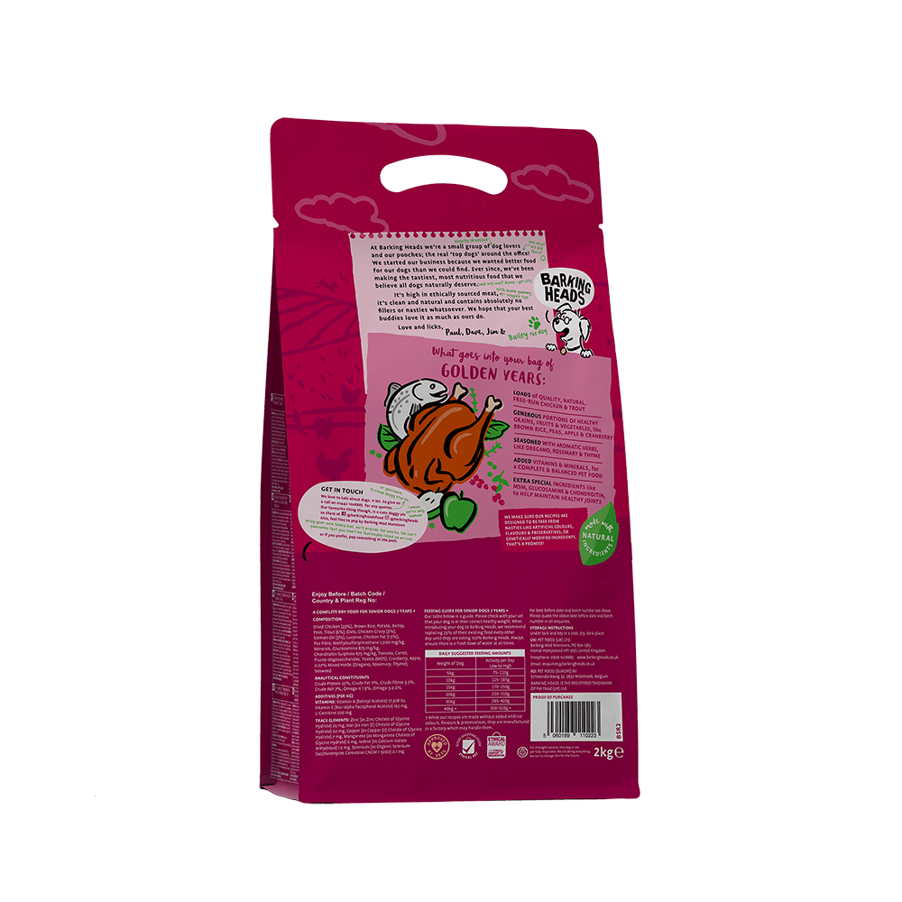 Barking Heads Golden Years sausas maistas šunims senjorams, 2 kg