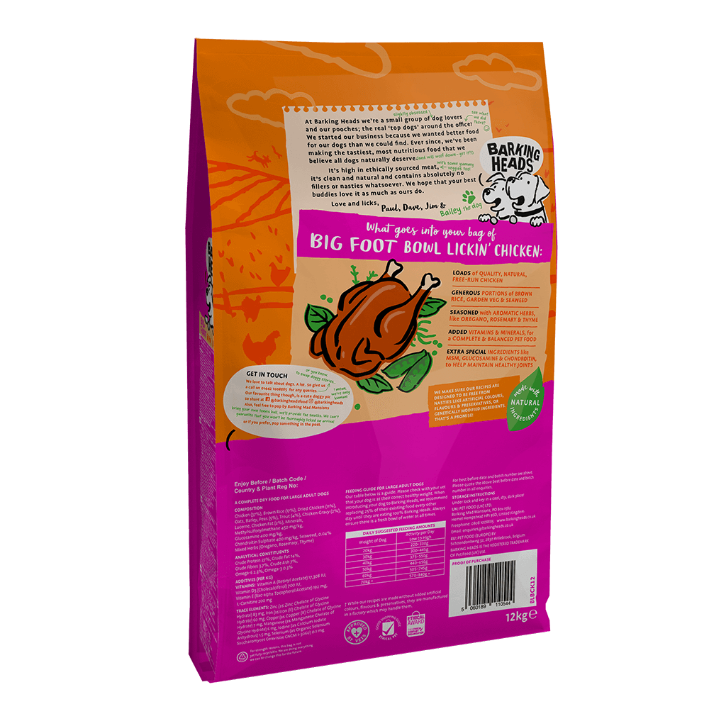 Barking Heads Bowl Lickin' Chicken maistas šunims su vištiena, 12 kg