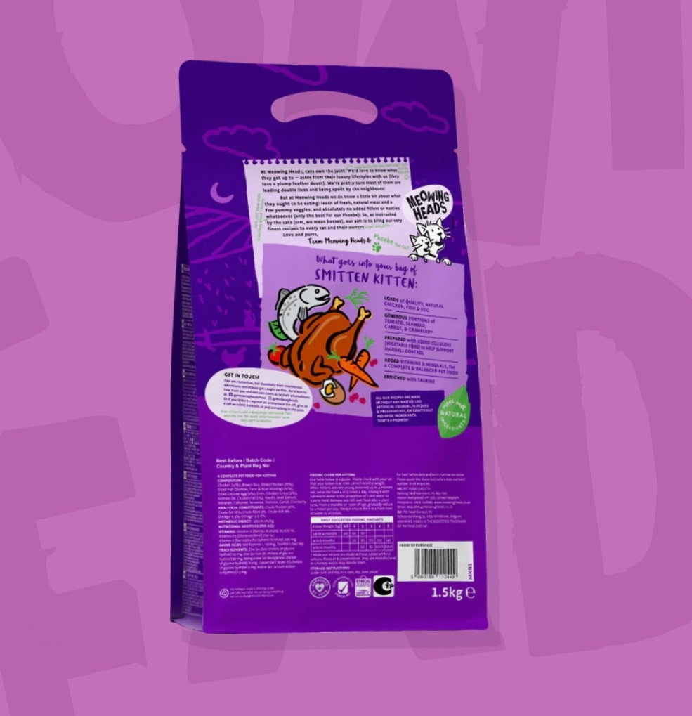 Meowing Heads Smitten Kitten sausas maistas kačiukams, 1,5 kg -  2