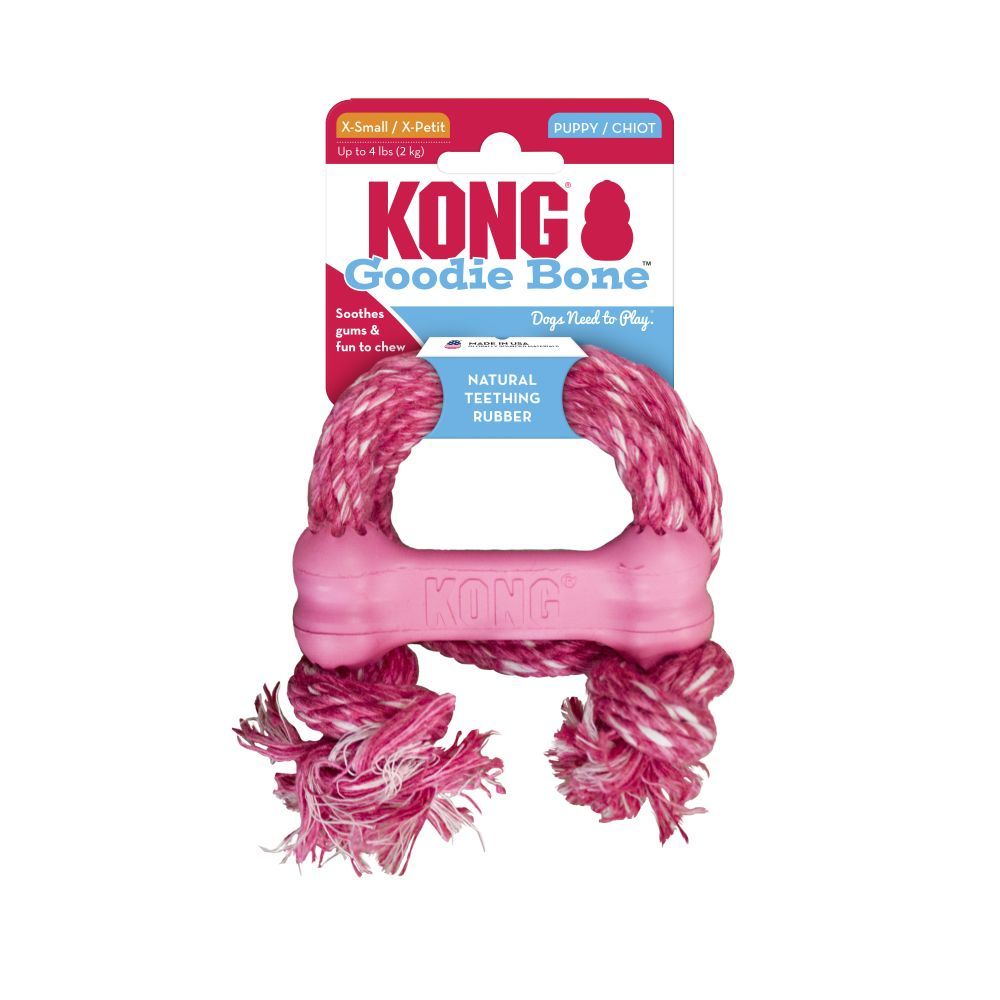 KONG Puppy Goodie Bone žaislas šuniukams su virve, 8,3 cm, įv. spalvų -  3