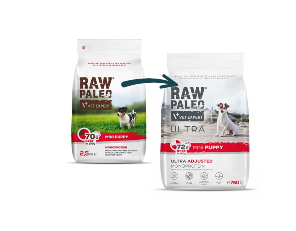 Raw Paleo Ultra puppy mini maistas šuniukams su jautiena, 8kg -  2