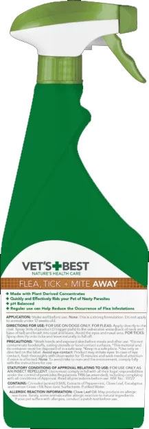 Vet's Best Flea, Tick + Mite Away purškalas šunims nuo parazitų, 500ml -  2