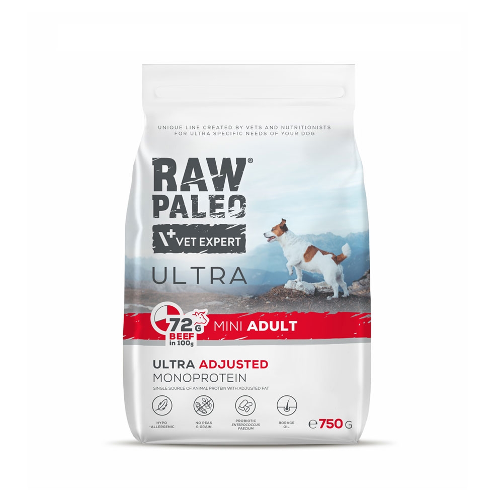 Raw Paleo Ultra adult mini maistas šunims su jautiena, 750g -  2