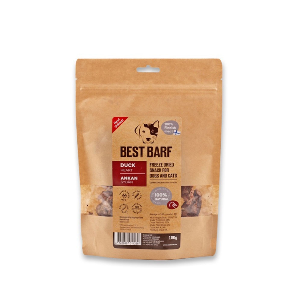 Best Barf šaltai džiovintos ančių širdys, 100g -  2