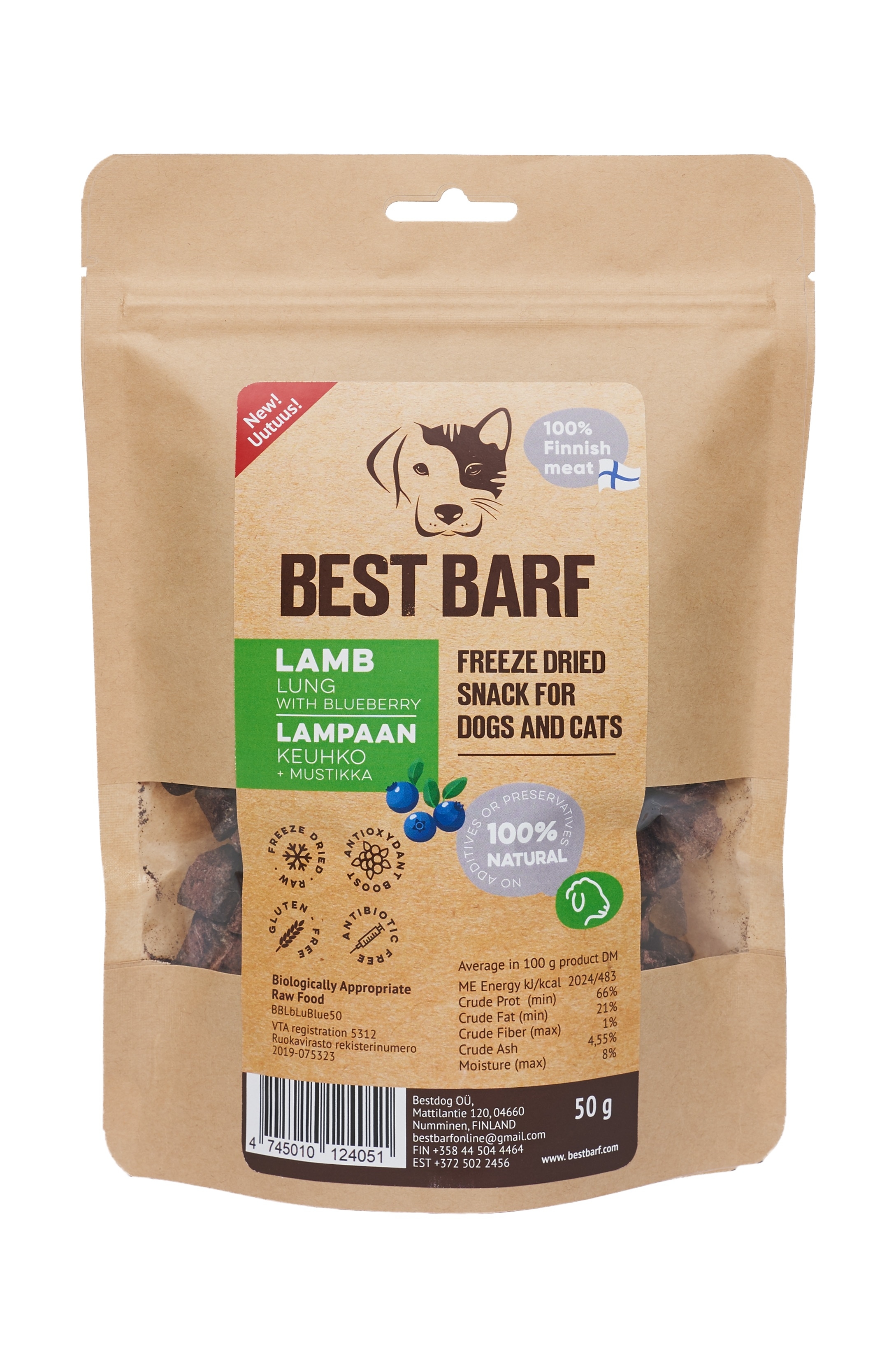 Best Barf šaltai džiovinti ėrienos plaučiai su mėlynėmis, 50 g -  2