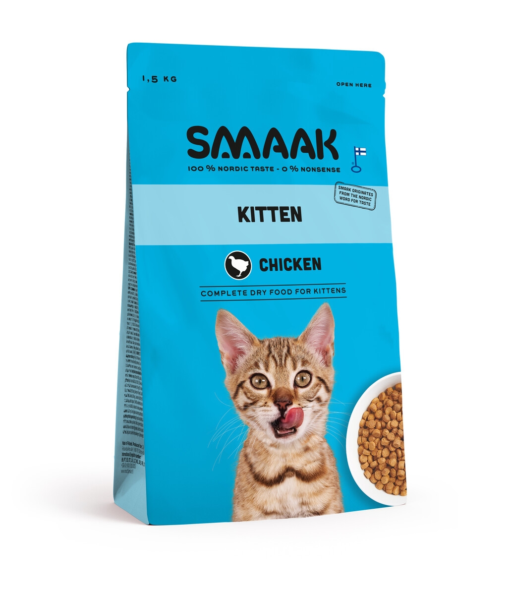 SMAAK sausas maistas kačiukams su vištiena ir lašiša, 1,5 kg -  2
