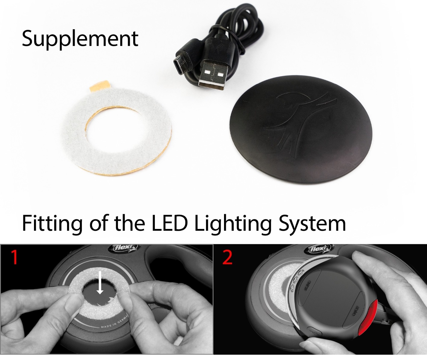 Flexi LED žibintuvėlis automatiniam pavadėliui, juodas -  4