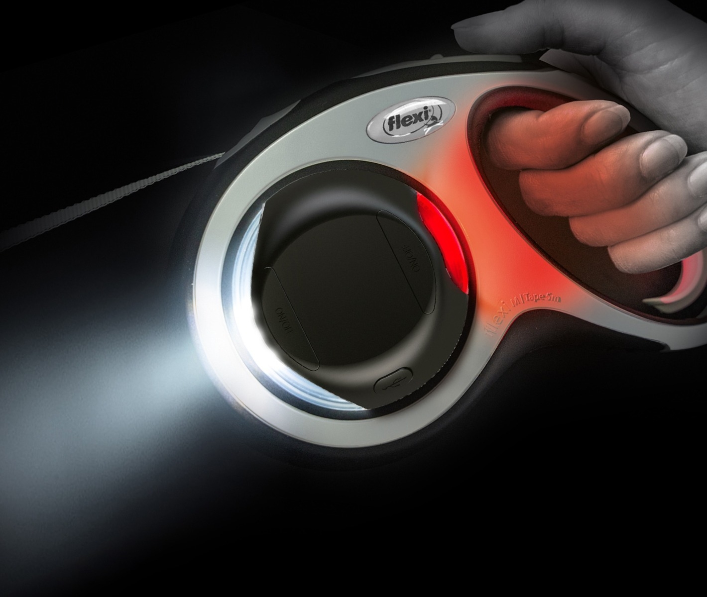 Flexi LED žibintuvėlis automatiniam pavadėliui, juodas -  2