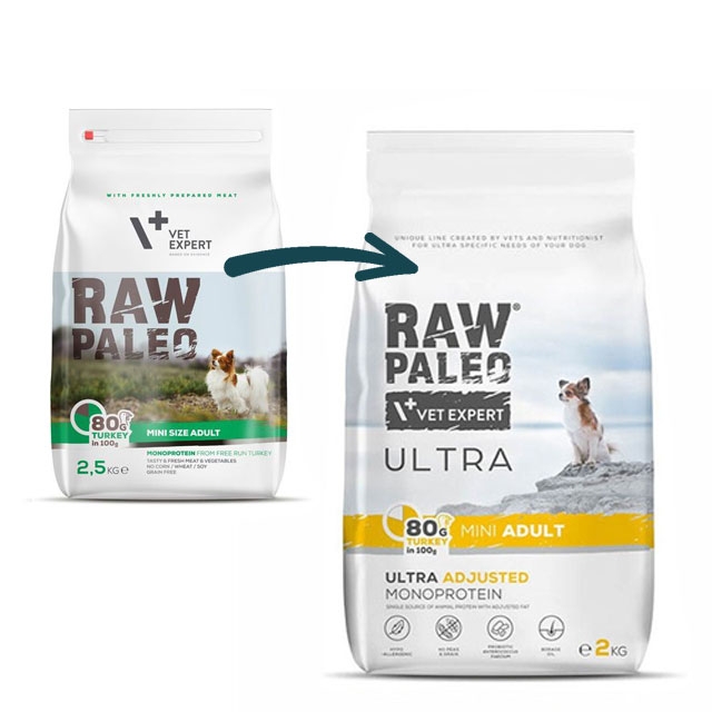 Raw Paleo Ultra Adult Mini maistas šunims su kalakutiena, 2 kg -  3