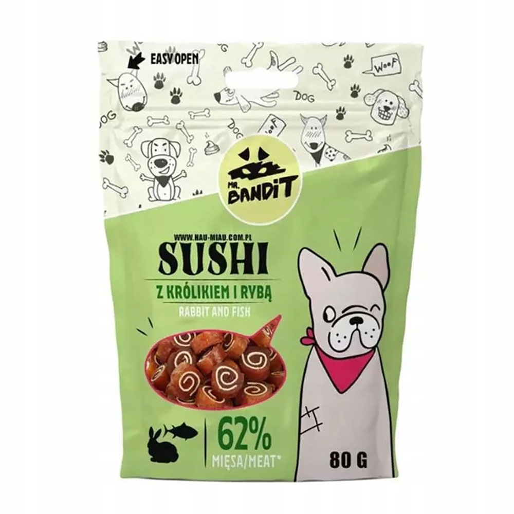 Mr. Bandit Sushi skanėstai šunims su triušiena ir žuvimi, 80 g -  2
