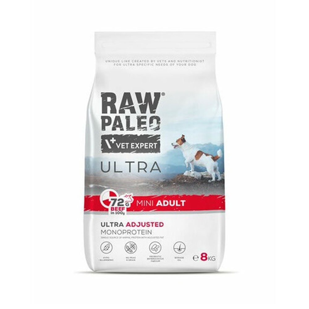 Raw Paleo Ultra adult mini maistas šunims su jautiena, 8 kg -  2