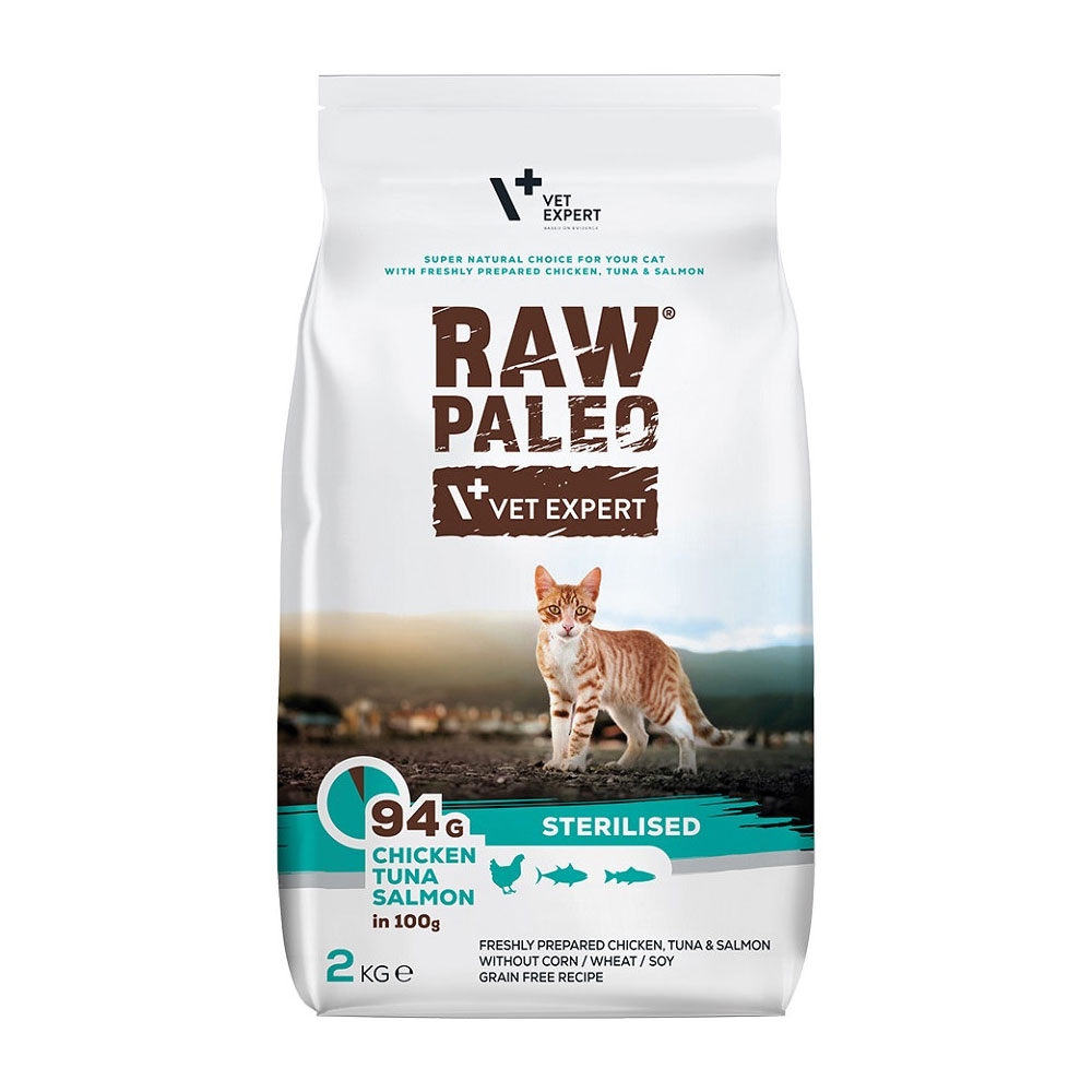 Raw Paleo maistas sterilizuotoms katėms su vištiena ir žuvimi, 2 kg -  2