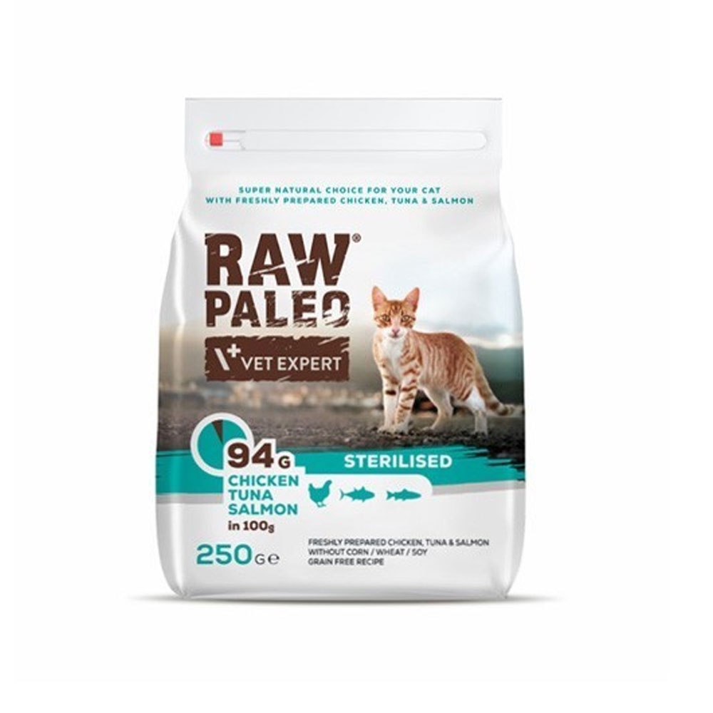 Raw Paleo maistas sterilizuotoms katėms su vištiena ir žuvimi, 250 g -  2