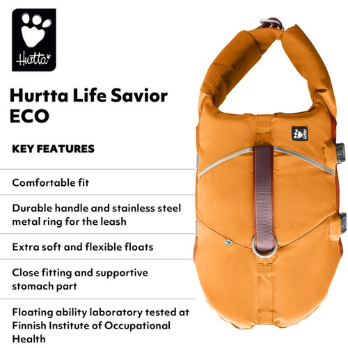 Hurtta Life Savior Eco gelbėjimosi liemenė, 10-15 kg, oranžinė -  3