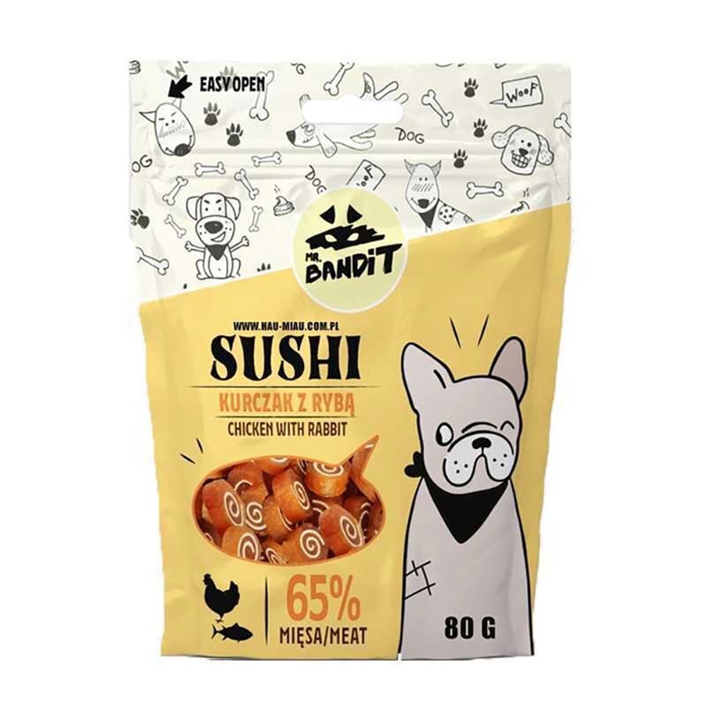 Mr. Bandit Sushi skanėstai šunims su vištiena ir žuvimi, 80 g -  2